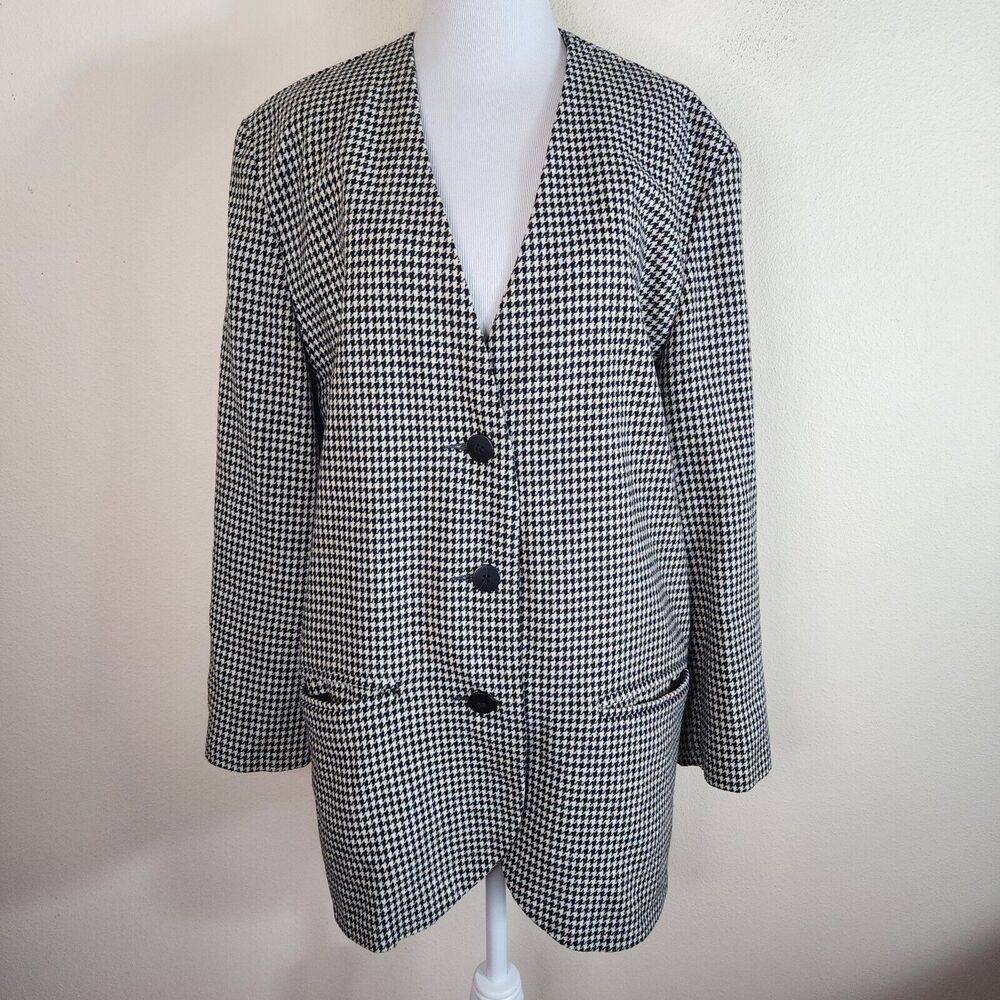 Stephanie Mathews Women's Houndstooth Vintage Wool Blend Blazer Size Large